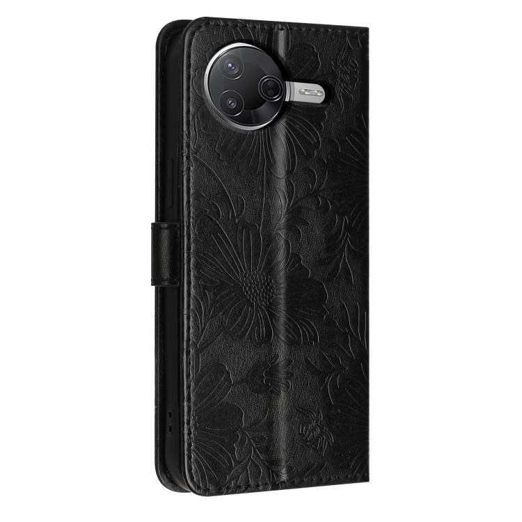 For Xiaomi Poco F7 Pro / F7 Ultra Sunflower Embossed Vegan Leather Phone Case with Small Black Rope