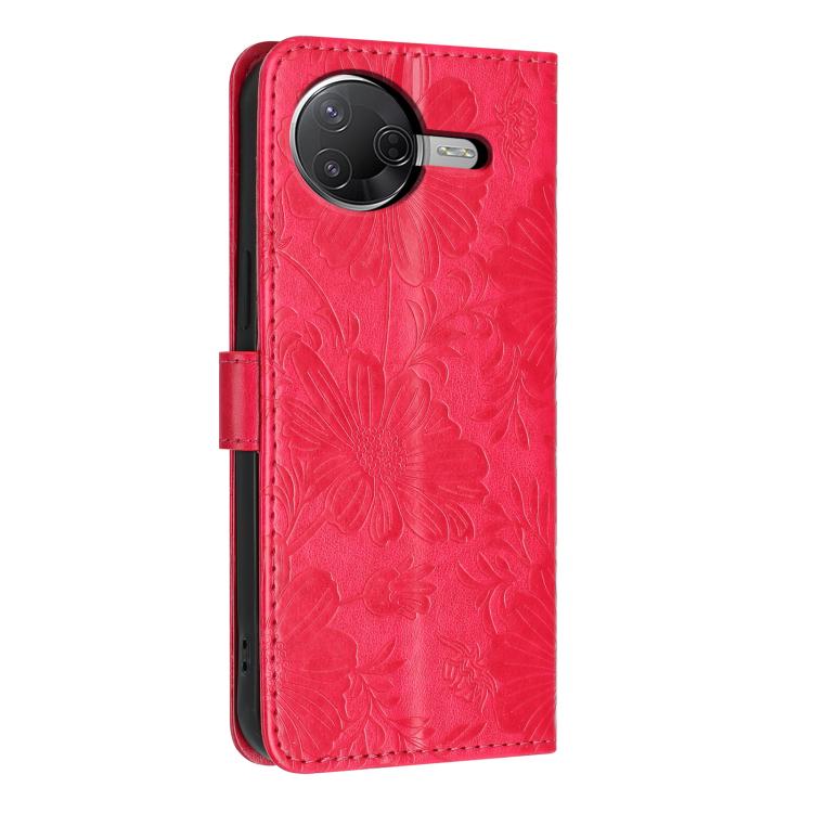 For Xiaomi Poco F7 Pro / F7 Ultra Sunflower Embossed Vegan Leather Phone Case with Small Black Rope