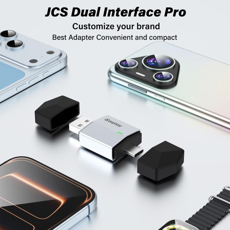 USB-A and USB-C / Type-C Dual Ports Wired to Wireless CarPlay / Android Auto Car Adapter - Blue Grey