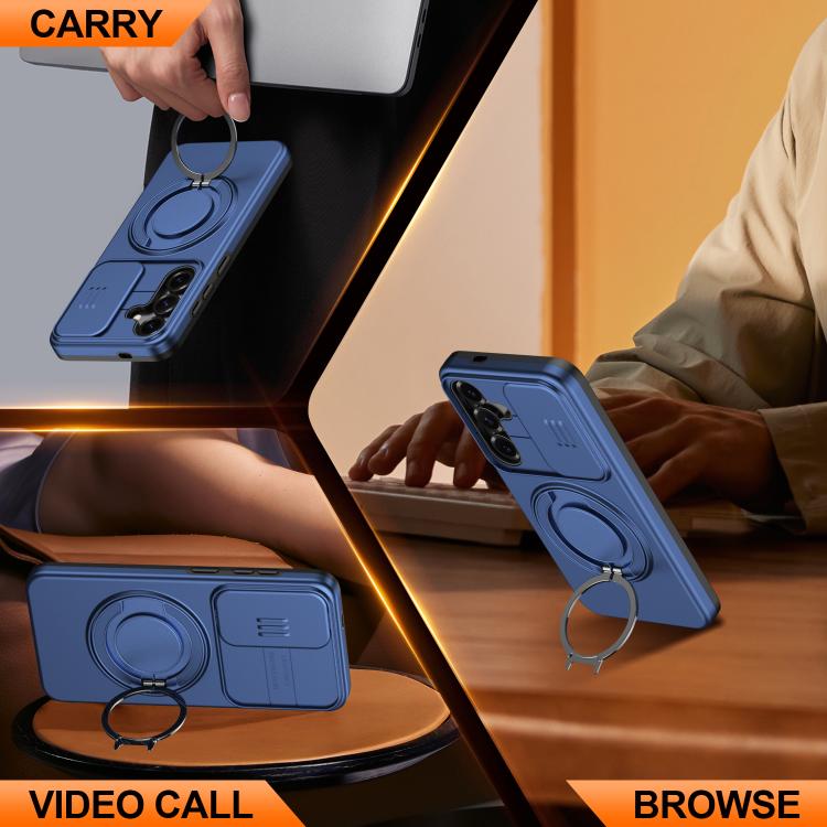 For Galaxy A35 5G Camera Sliding Shield Magnetic Rotation Holder Phone Case