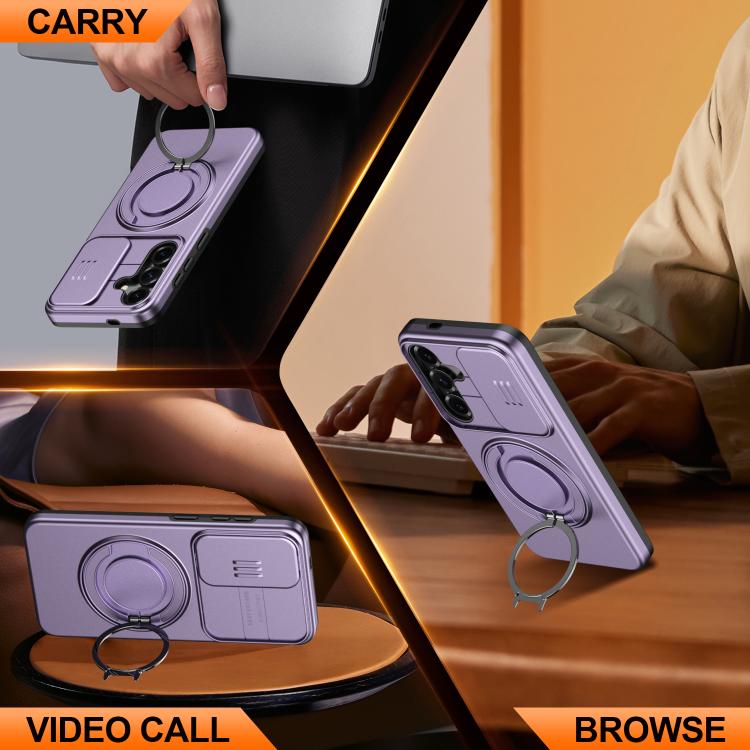 For Galaxy A35 5G Camera Sliding Shield Magnetic Rotation Holder Phone Case