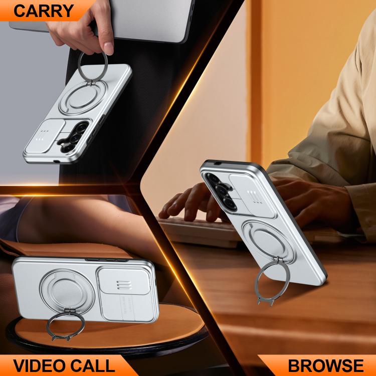For Galaxy A35 5G Camera Sliding Shield Magnetic Rotation Holder Phone Case