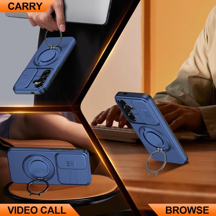 For Galaxy A55 5G Camera Sliding Shield Magnetic Rotation Holder Phone Case
