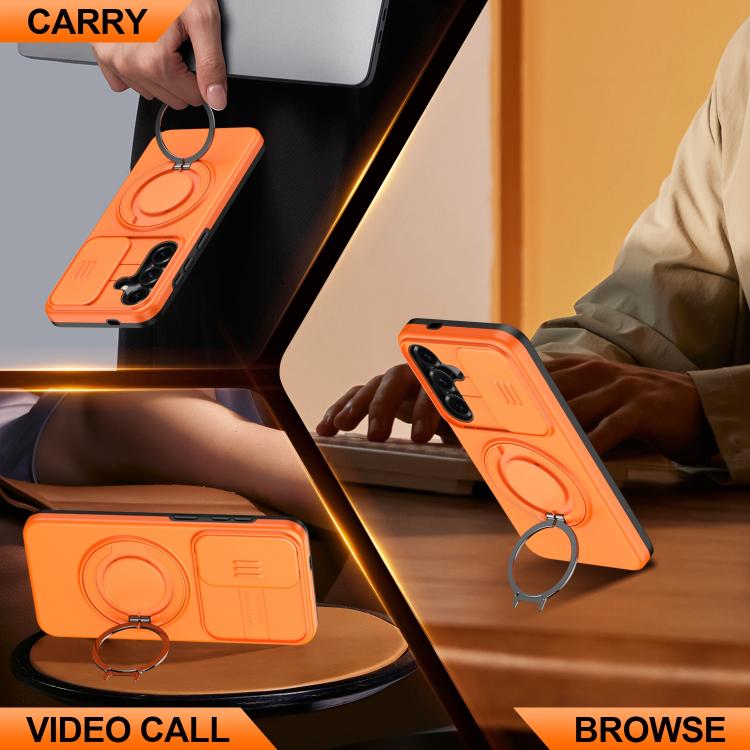 For Galaxy A55 5G Camera Sliding Shield Magnetic Rotation Holder Phone Case