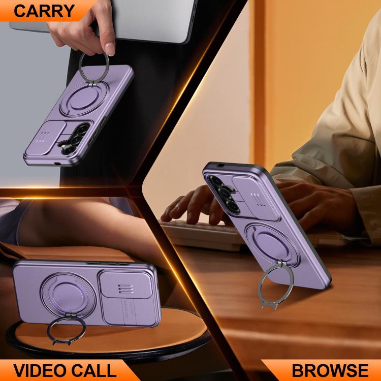 For Galaxy A55 5G Camera Sliding Shield Magnetic Rotation Holder Phone Case