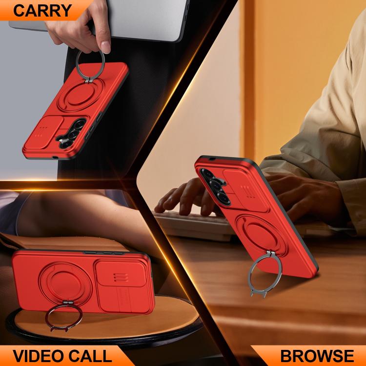 For Galaxy A55 5G Camera Sliding Shield Magnetic Rotation Holder Phone Case