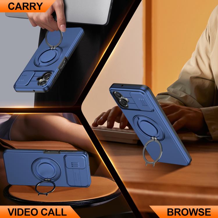 For Galaxy A06 / A07 4G Camera Sliding Shield Magnetic Rotation Holder Phone Case