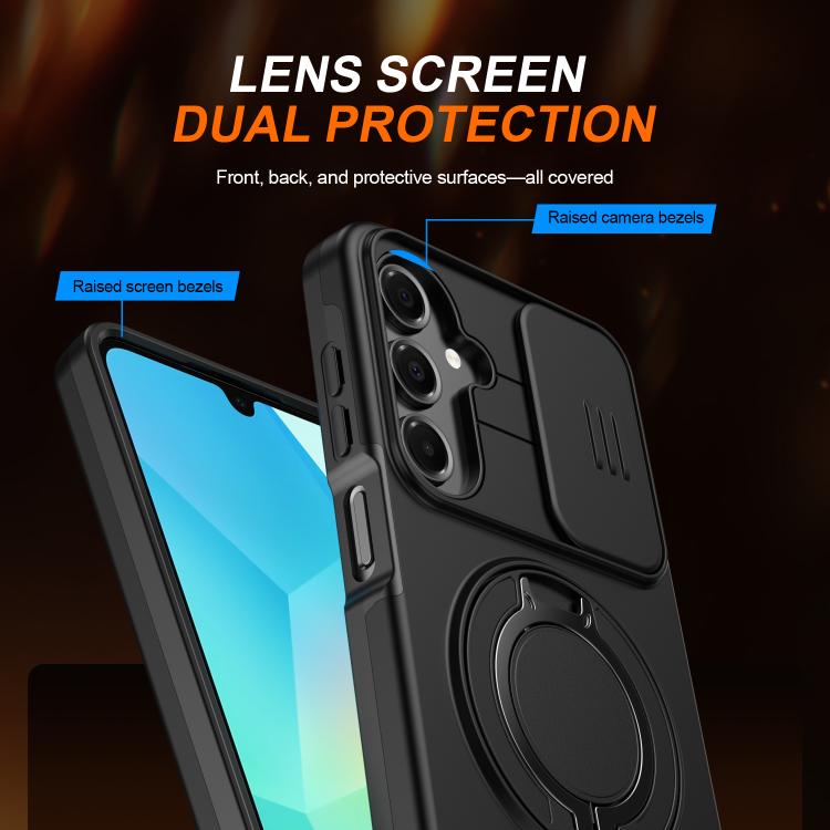 For Galaxy A16 / A17 / A26 Camera Sliding Shield Magnetic Rotation Holder Phone Case