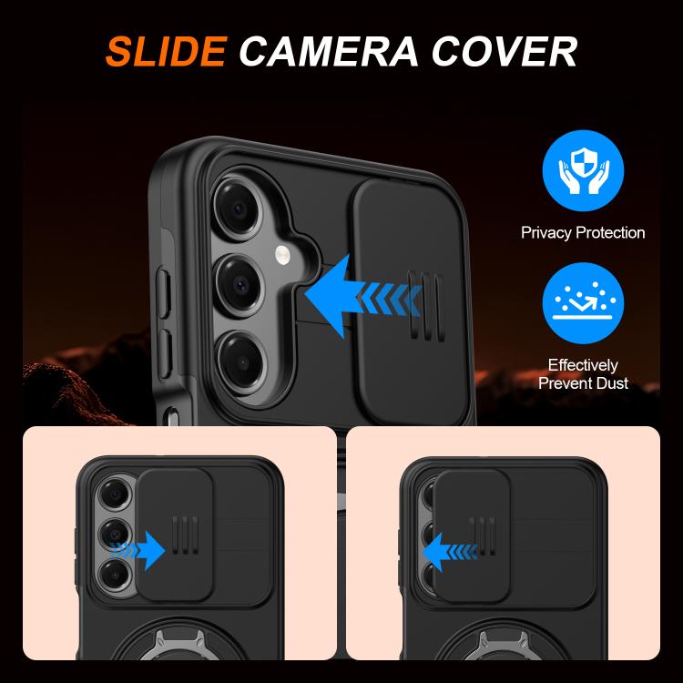 For Galaxy A16 / A17 / A26 Camera Sliding Shield Magnetic Rotation Holder Phone Case