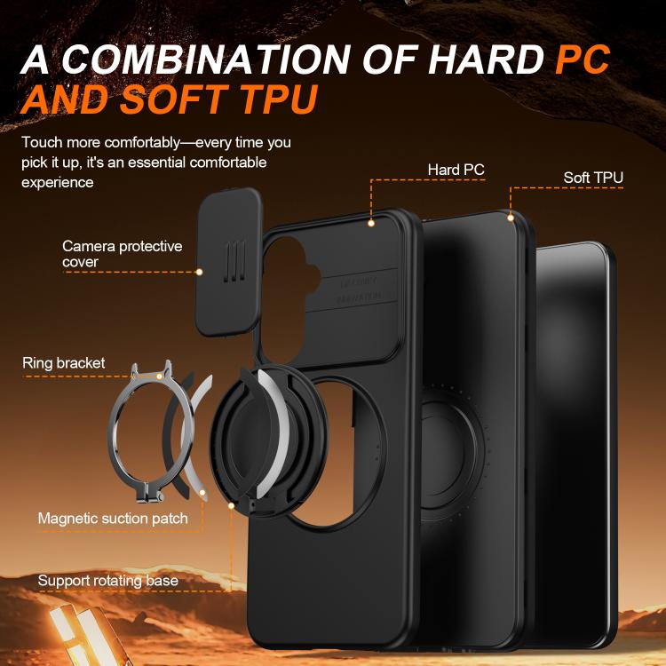 For Galaxy A16 / A17 / A26 Camera Sliding Shield Magnetic Rotation Holder Phone Case