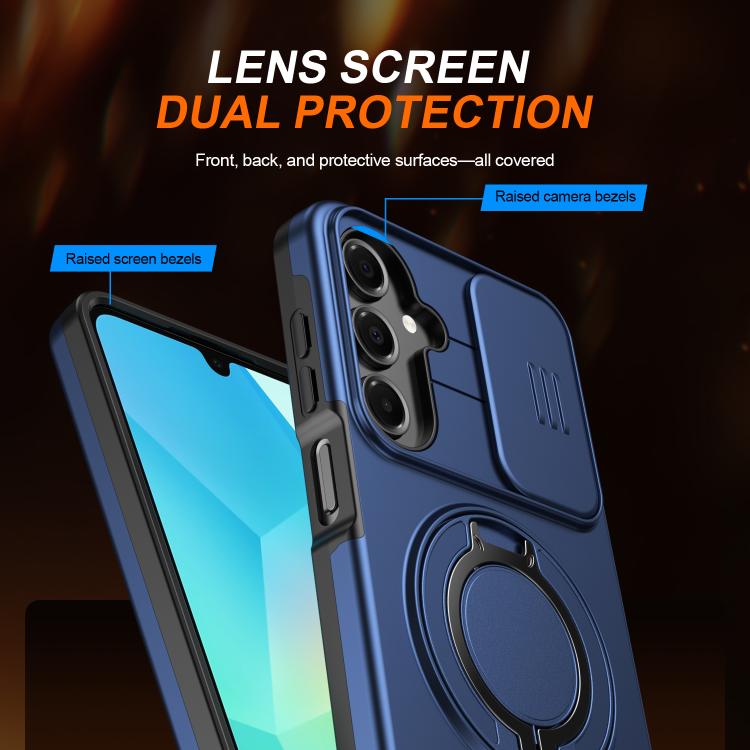 For Galaxy A16 / A17 / A26 Camera Sliding Shield Magnetic Rotation Holder Phone Case