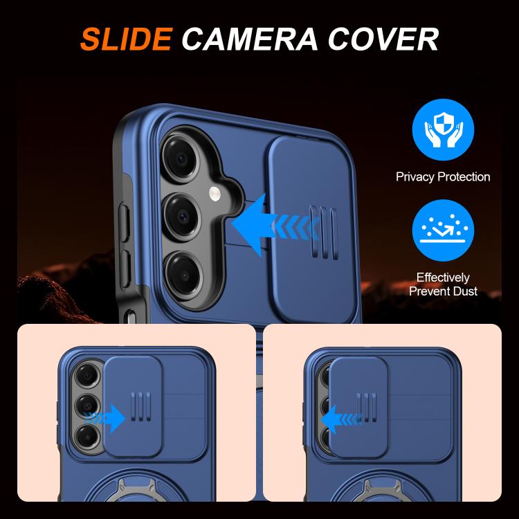 For Galaxy A16 / A17 / A26 Camera Sliding Shield Magnetic Rotation Holder Phone Case