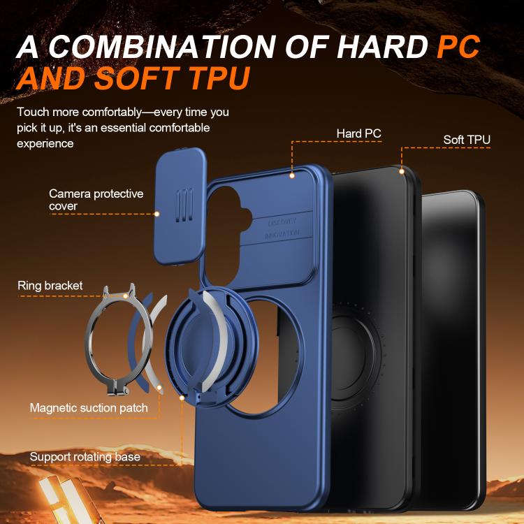 For Galaxy A16 / A17 / A26 Camera Sliding Shield Magnetic Rotation Holder Phone Case