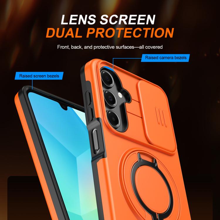 For Galaxy A16 / A17 / A26 Camera Sliding Shield Magnetic Rotation Holder Phone Case