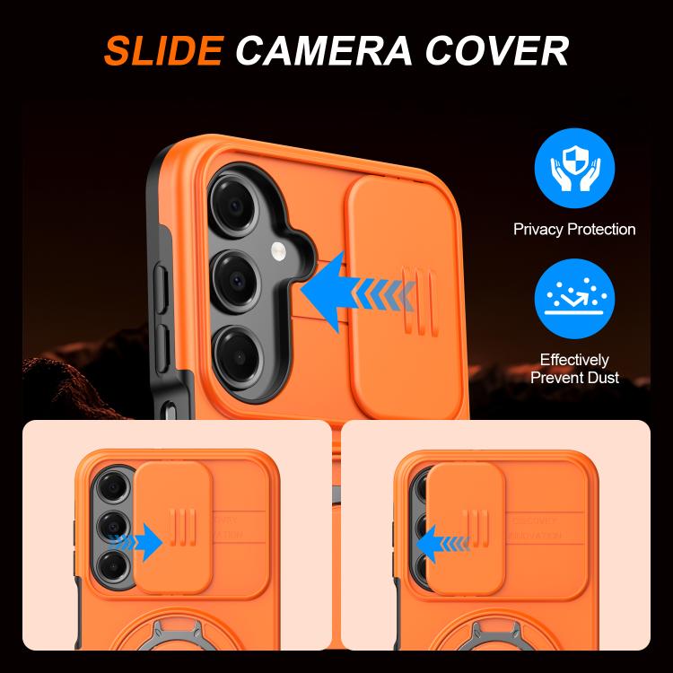 For Galaxy A16 / A17 / A26 Camera Sliding Shield Magnetic Rotation Holder Phone Case