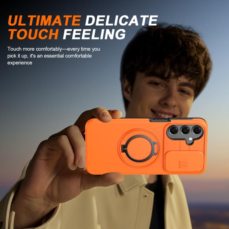 For Galaxy A16 / A17 / A26 Camera Sliding Shield Magnetic Rotation Holder Phone Case