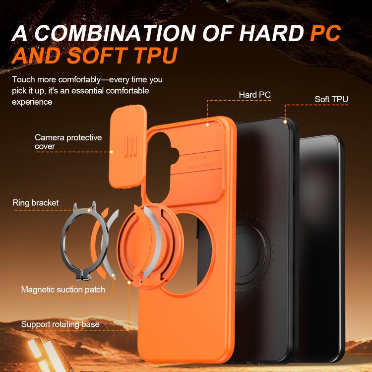 For Galaxy A16 / A17 / A26 Camera Sliding Shield Magnetic Rotation Holder Phone Case