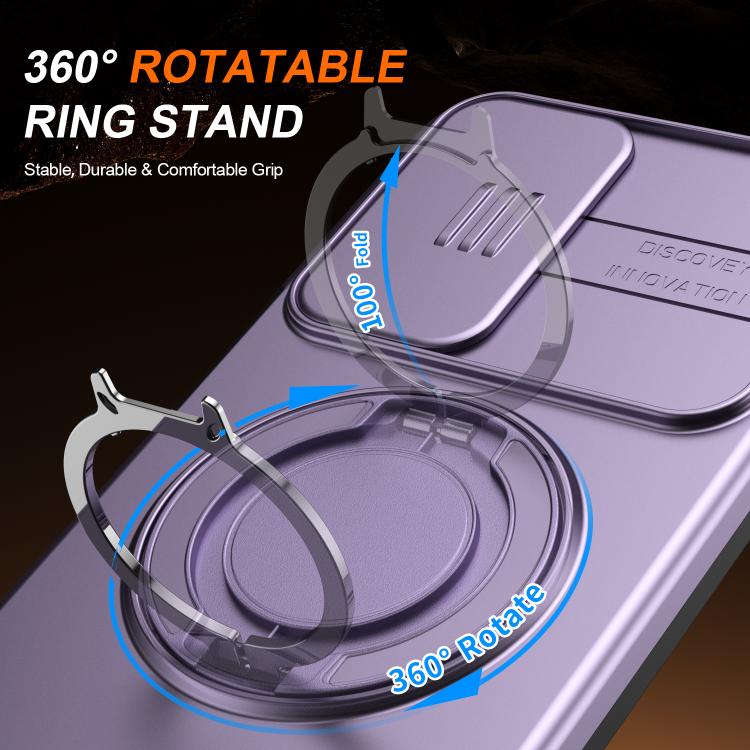 For Galaxy A16 / A17 / A26 Camera Sliding Shield Magnetic Rotation Holder Phone Case