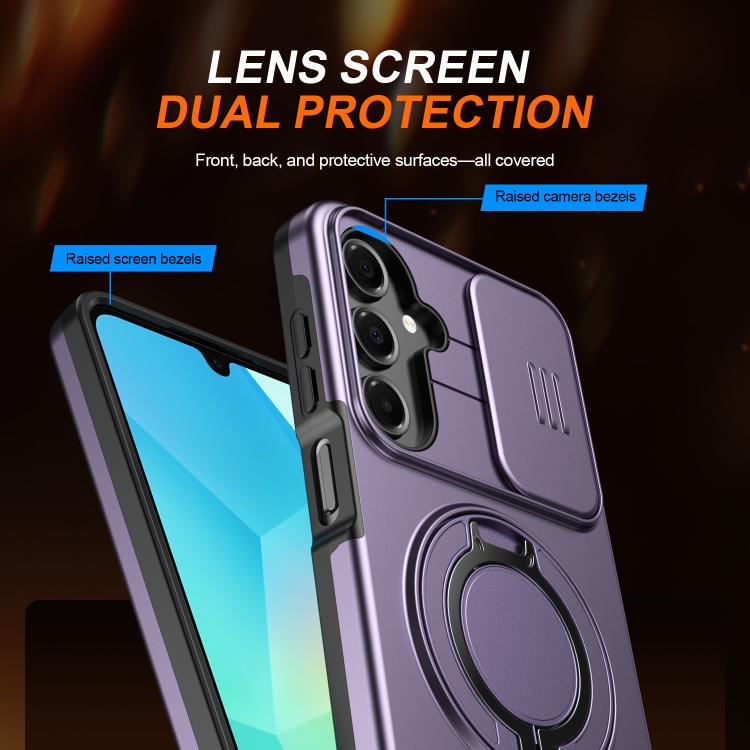 For Galaxy A16 / A17 / A26 Camera Sliding Shield Magnetic Rotation Holder Phone Case