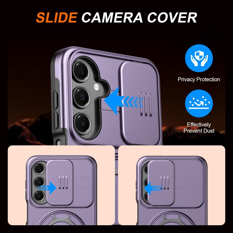 For Galaxy A16 / A17 / A26 Camera Sliding Shield Magnetic Rotation Holder Phone Case