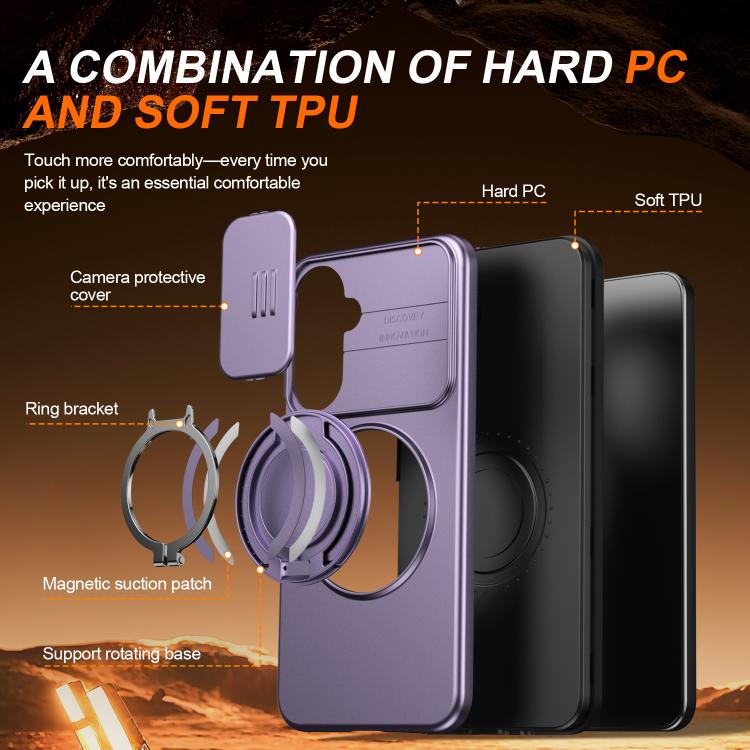 For Galaxy A16 / A17 / A26 Camera Sliding Shield Magnetic Rotation Holder Phone Case