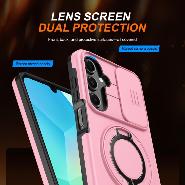 For Galaxy A16 / A17 / A26 Camera Sliding Shield Magnetic Rotation Holder Phone Case