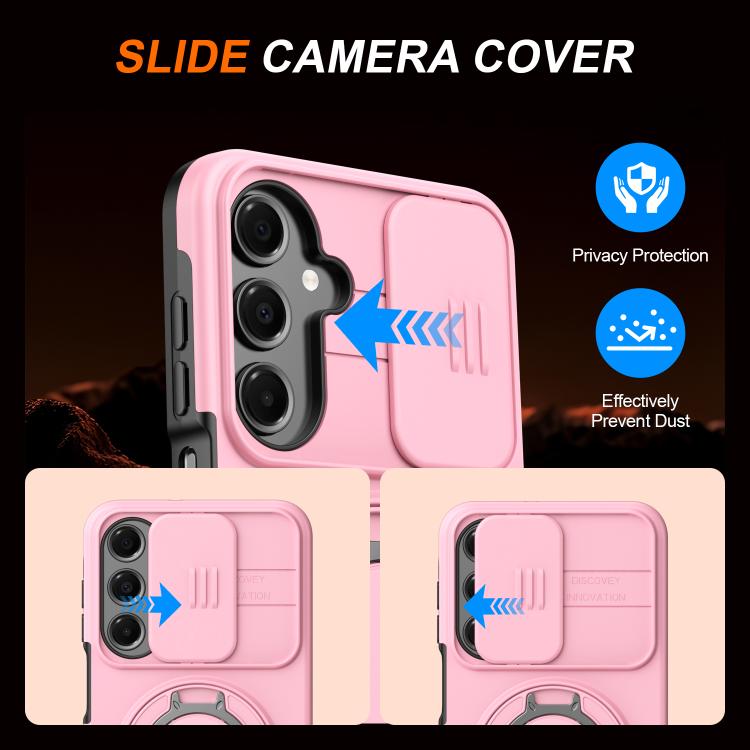 For Galaxy A16 / A17 / A26 Camera Sliding Shield Magnetic Rotation Holder Phone Case