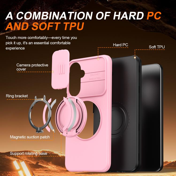 For Galaxy A16 / A17 / A26 Camera Sliding Shield Magnetic Rotation Holder Phone Case