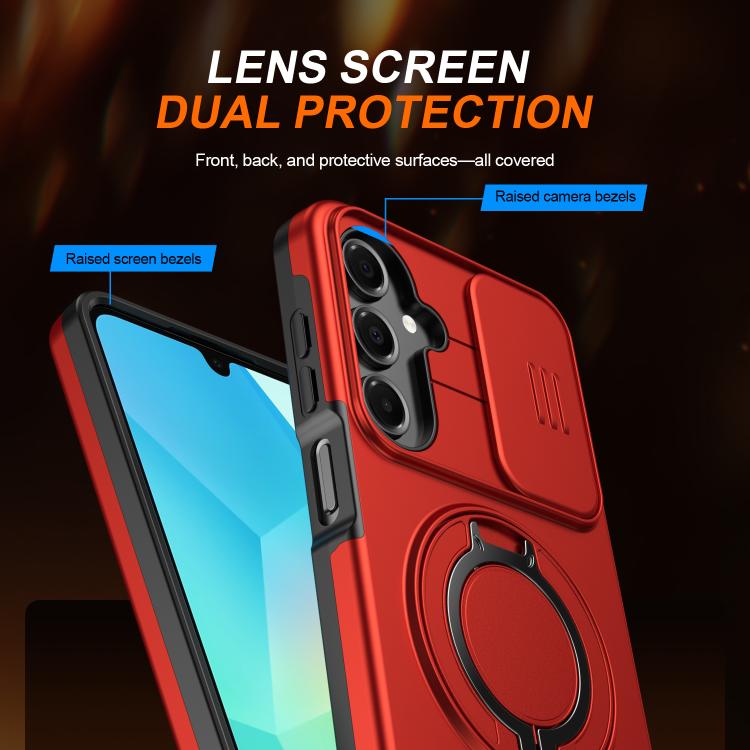 For Galaxy A16 / A17 / A26 Camera Sliding Shield Magnetic Rotation Holder Phone Case