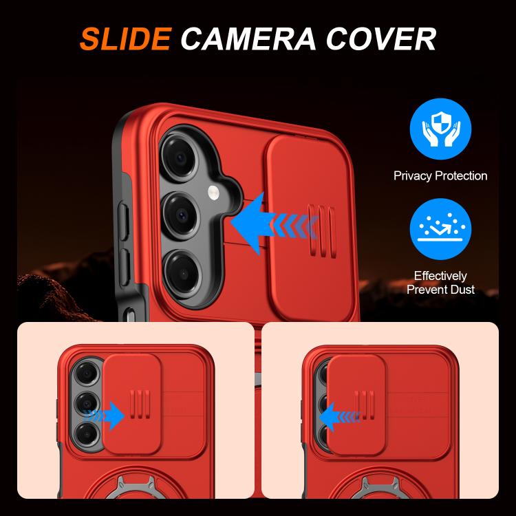 For Galaxy A16 / A17 / A26 Camera Sliding Shield Magnetic Rotation Holder Phone Case