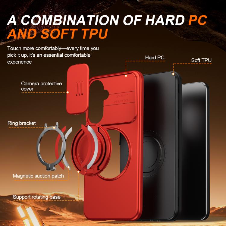 For Galaxy A16 / A17 / A26 Camera Sliding Shield Magnetic Rotation Holder Phone Case