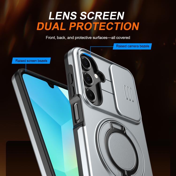 For Galaxy A16 / A17 / A26 Camera Sliding Shield Magnetic Rotation Holder Phone Case