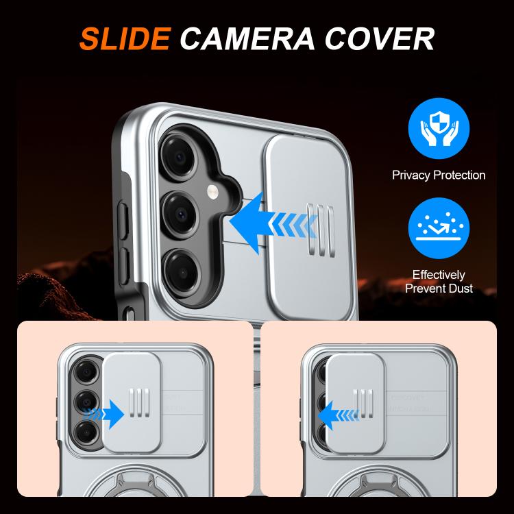 For Galaxy A16 / A17 / A26 Camera Sliding Shield Magnetic Rotation Holder Phone Case