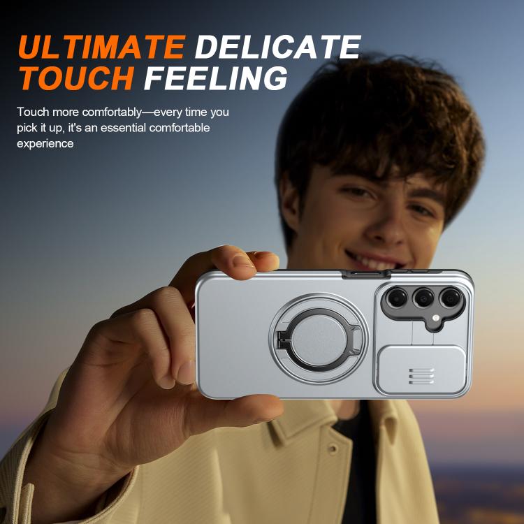 For Galaxy A16 / A17 / A26 Camera Sliding Shield Magnetic Rotation Holder Phone Case