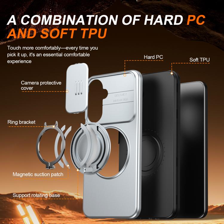 For Galaxy A16 / A17 / A26 Camera Sliding Shield Magnetic Rotation Holder Phone Case