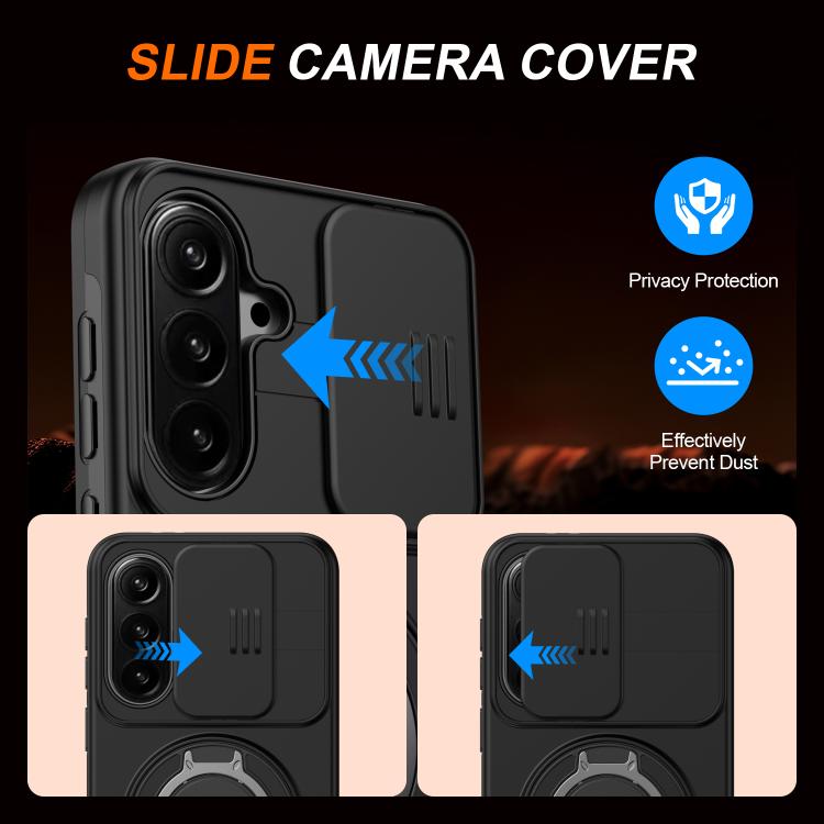 For Galaxy A57 5G Camera Sliding Shield Magnetic Rotation Holder Phone Case