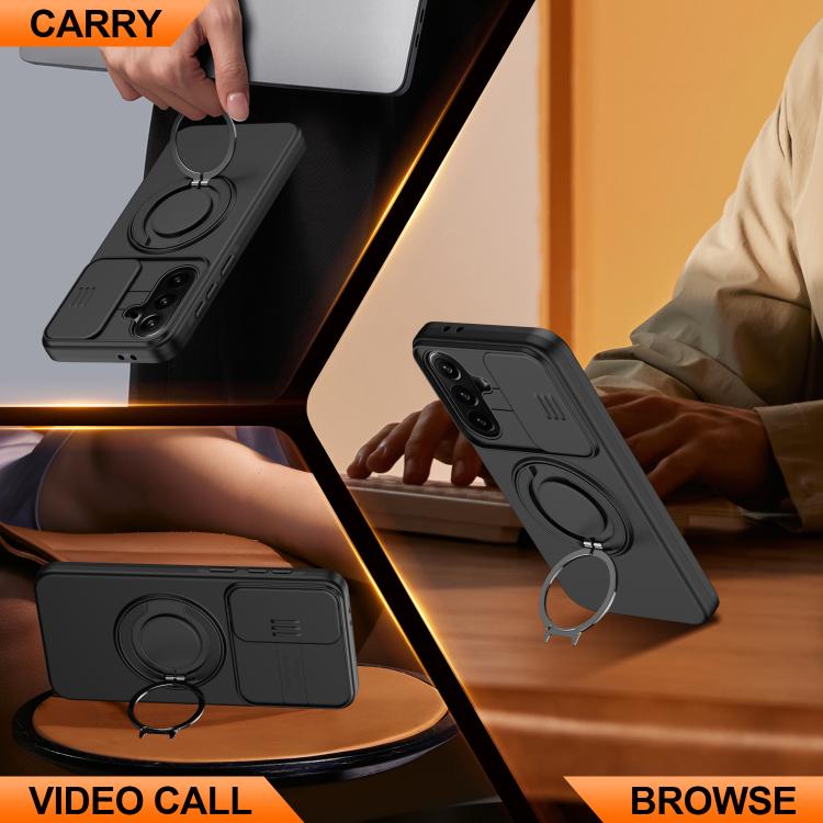 For Galaxy A56 5G Camera Sliding Shield Magnetic Rotation Holder Phone Case