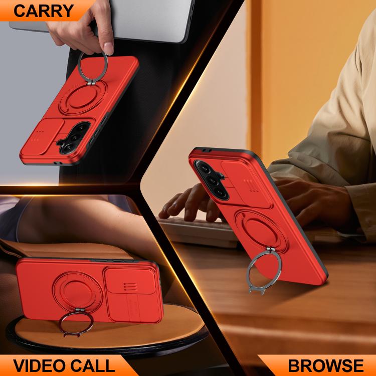 For Galaxy A56 5G Camera Sliding Shield Magnetic Rotation Holder Phone Case