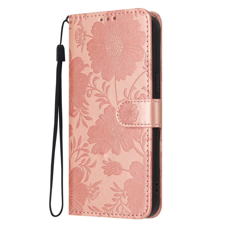 For Samsung Galaxy S22 Ultra 5G Sunflower Embossed Vegan Leather Phone Case with Small Black Rope