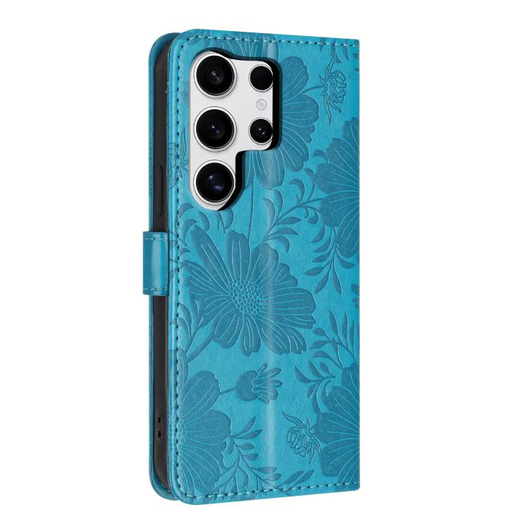 For Samsung Galaxy S23 Ultra 5G Sunflower Embossed Vegan Leather Phone Case with Small Black Rope