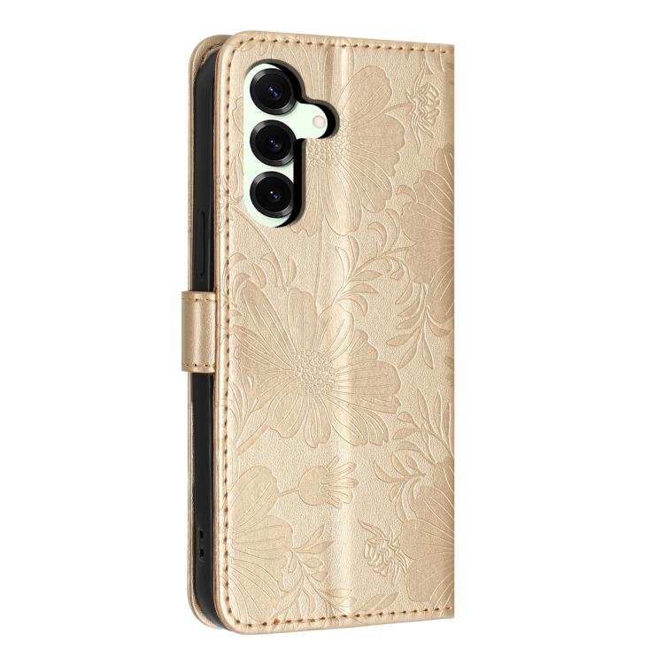 For Samsung Galaxy S25+ 5G Sunflower Embossed Vegan Leather Phone Case with Small Black Rope