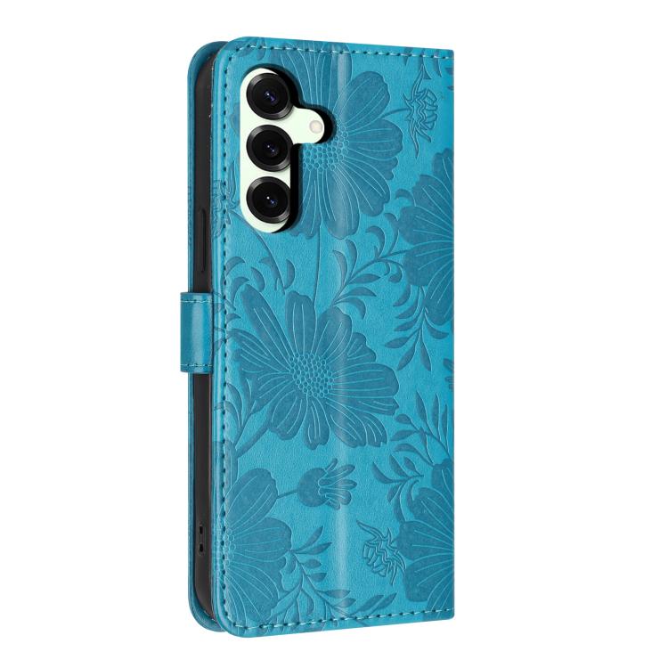 For Samsung Galaxy S25+ 5G Sunflower Embossed Vegan Leather Phone Case with Small Black Rope