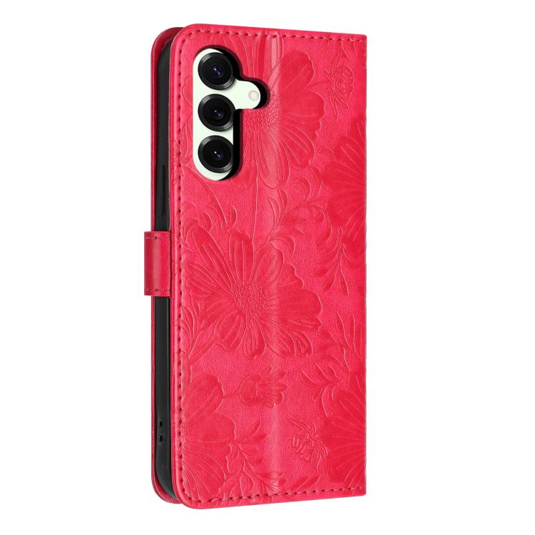 For Samsung Galaxy S25+ 5G Sunflower Embossed Vegan Leather Phone Case with Small Black Rope