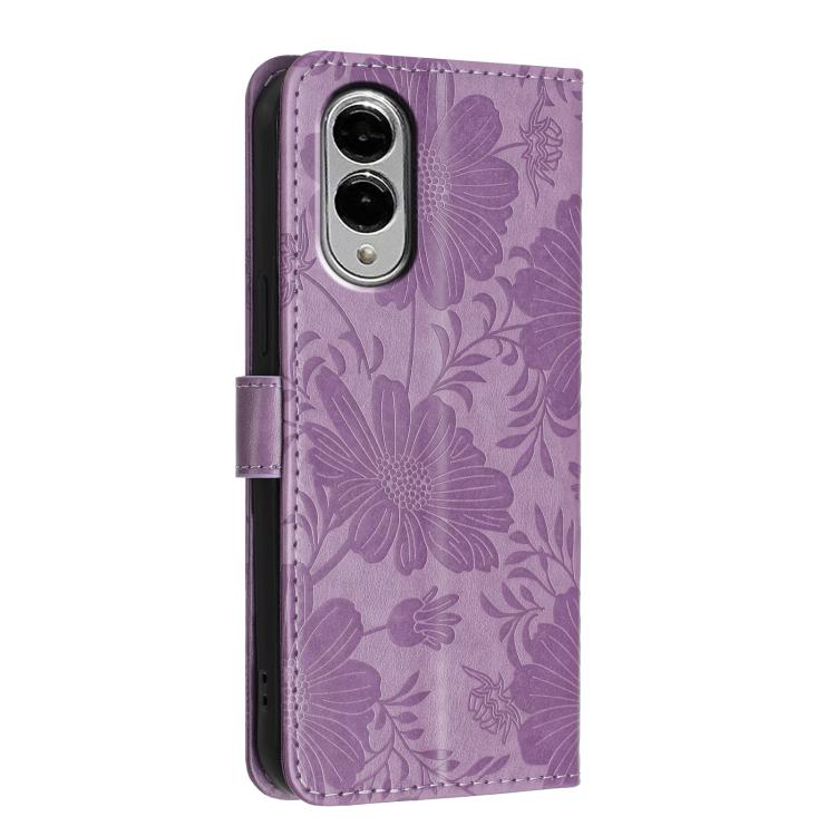 For Samsung Galaxy S25 Edge 5G Sunflower Embossed Vegan Leather Phone Case with Small Black Rope