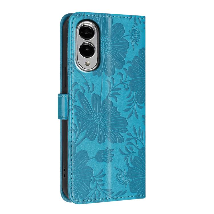 For Samsung Galaxy S25 Edge 5G Sunflower Embossed Vegan Leather Phone Case with Small Black Rope