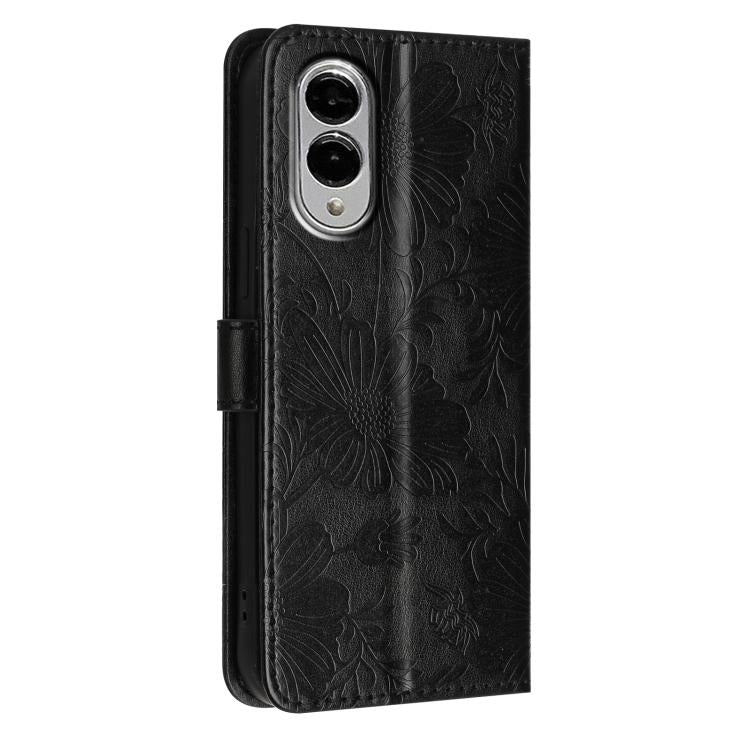 For Samsung Galaxy S25 Edge 5G Sunflower Embossed Vegan Leather Phone Case with Small Black Rope