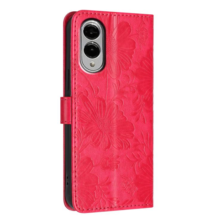 For Samsung Galaxy S25 Edge 5G Sunflower Embossed Vegan Leather Phone Case with Small Black Rope