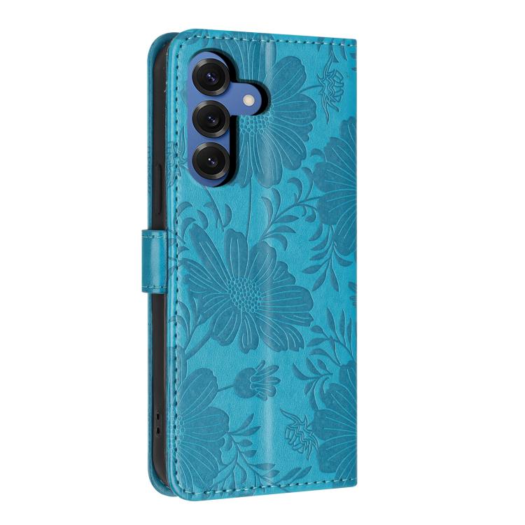 For Samsung Galaxy S26+ 5G Sunflower Embossed Vegan Leather Phone Case with Small Black Rope