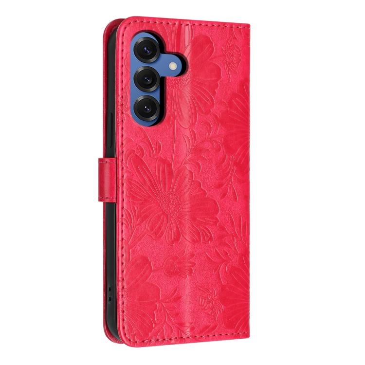 For Samsung Galaxy S26+ 5G Sunflower Embossed Vegan Leather Phone Case with Small Black Rope
