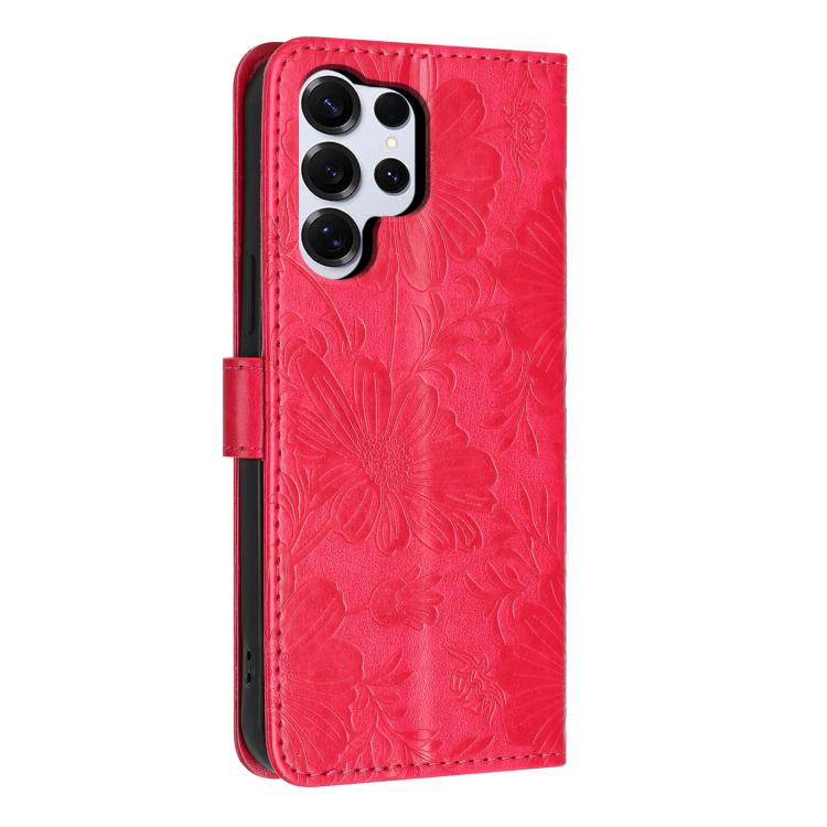 For Samsung Galaxy S26 Ultra 5G Sunflower Embossed Vegan Leather Phone Case with Small Black Rope
